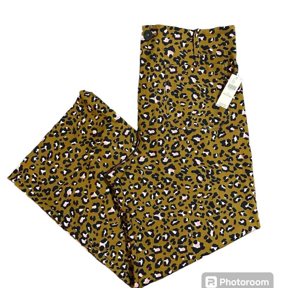Maeve Olive Green Leopard Print Cropped Pants with Pink & Black Spots